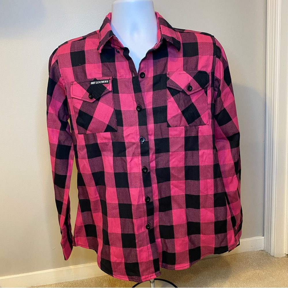 Hot Leathers Women's Pink & Black Flannel Long Sleeve Shirt -Medium - FLL3005